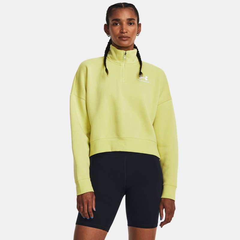 Women's  Under Armour  Essential Fleece ½ Zip Lime Yellow / White XS